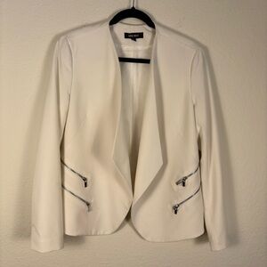 Nine West Women's Cream Blazer Zippered Jacket Open Front 8 Moto Elegance